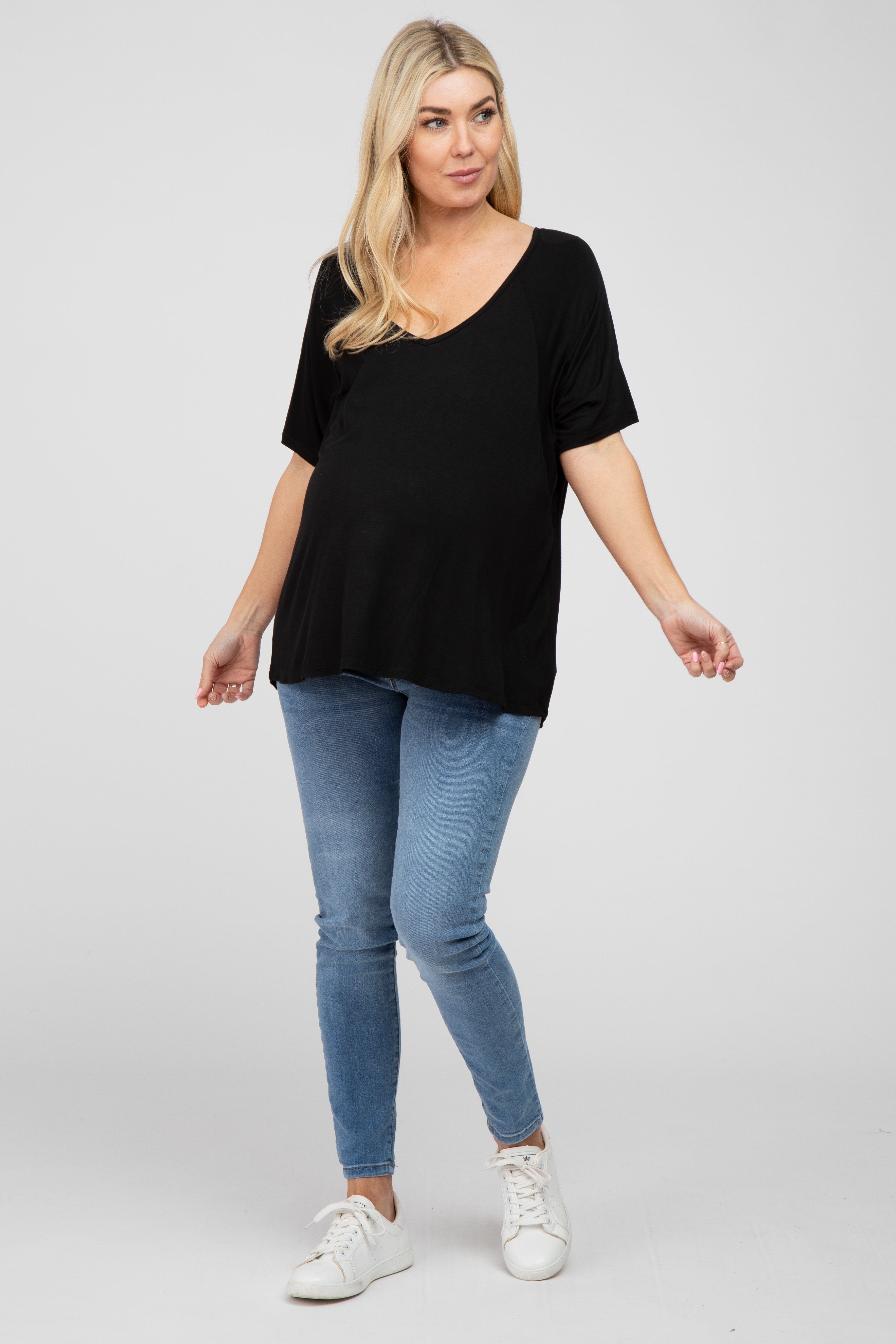Black Basic Raglan Short Sleeve Maternity Top sold by Pinkblush product image thumbnail 4