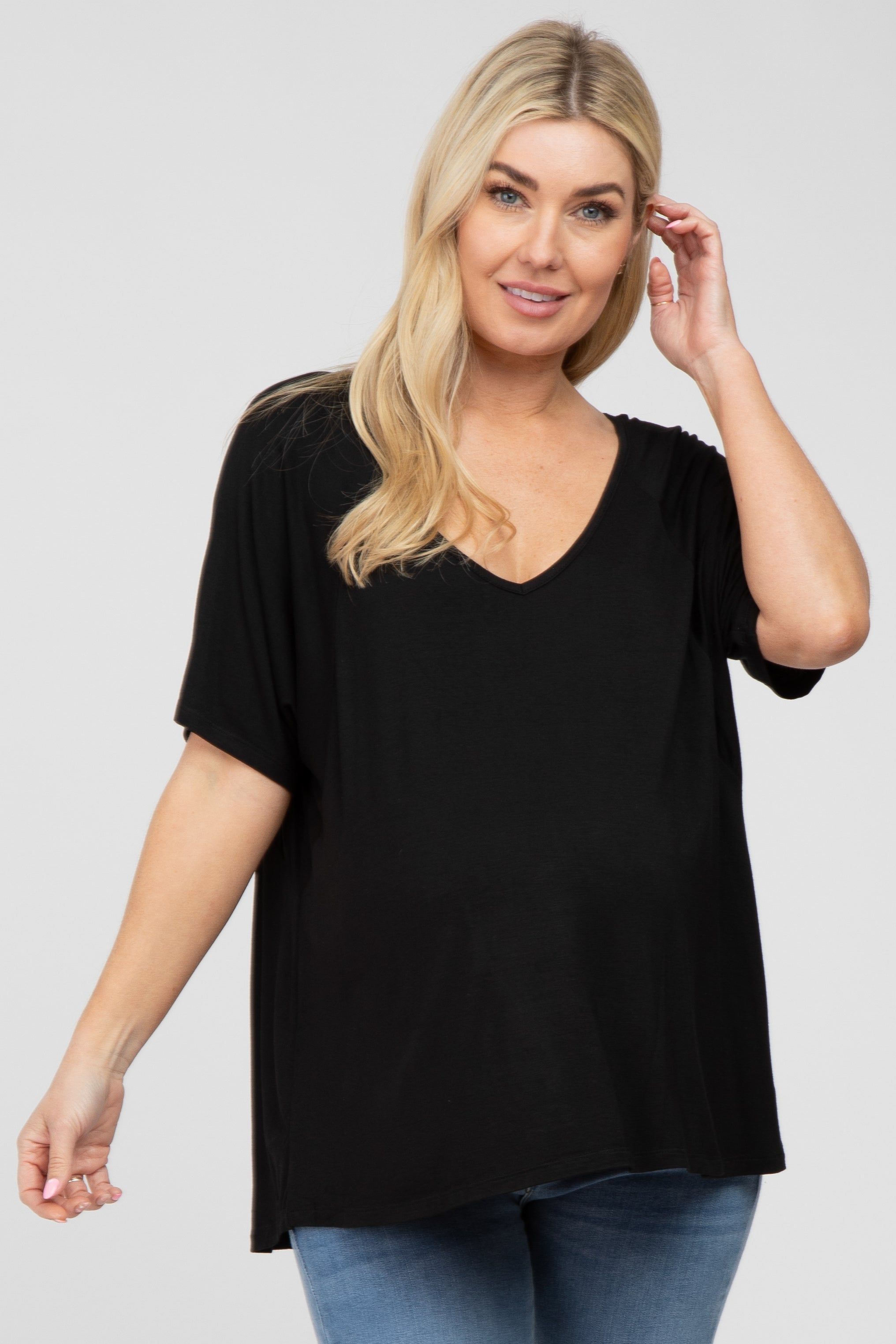 Black Basic Raglan Short Sleeve Maternity Top sold by Pinkblush