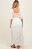 Ivory Gauze Smocked Embroidered Square Neck Maternity Midi Dress sold by Pinkblush