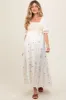 Ivory Gauze Smocked Embroidered Square Neck Maternity Midi Dress sold by Pinkblush