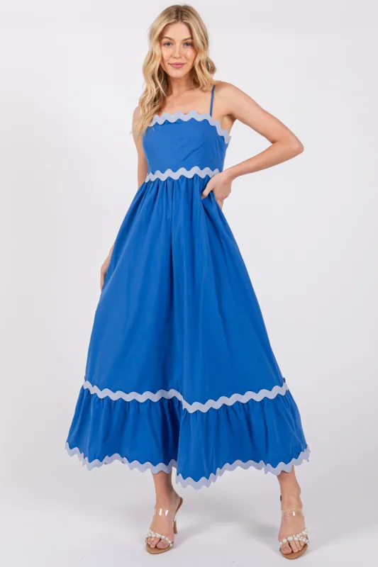 Royal Blue Contrast Wavy Trim Maxi Dress sold by Pinkblush