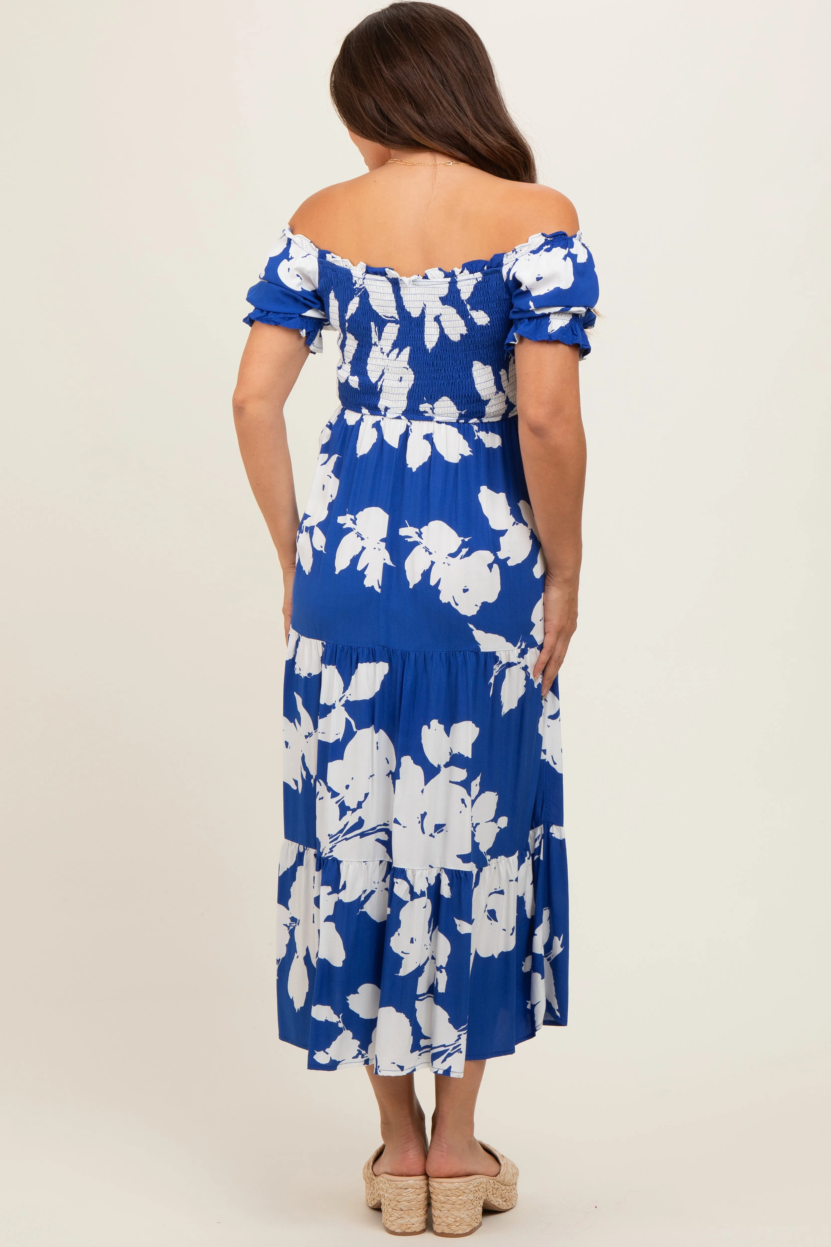 Royal Floral Smocked Knotted Top Maternity Maxi Dress sold by Pinkblush product image thumbnail 3