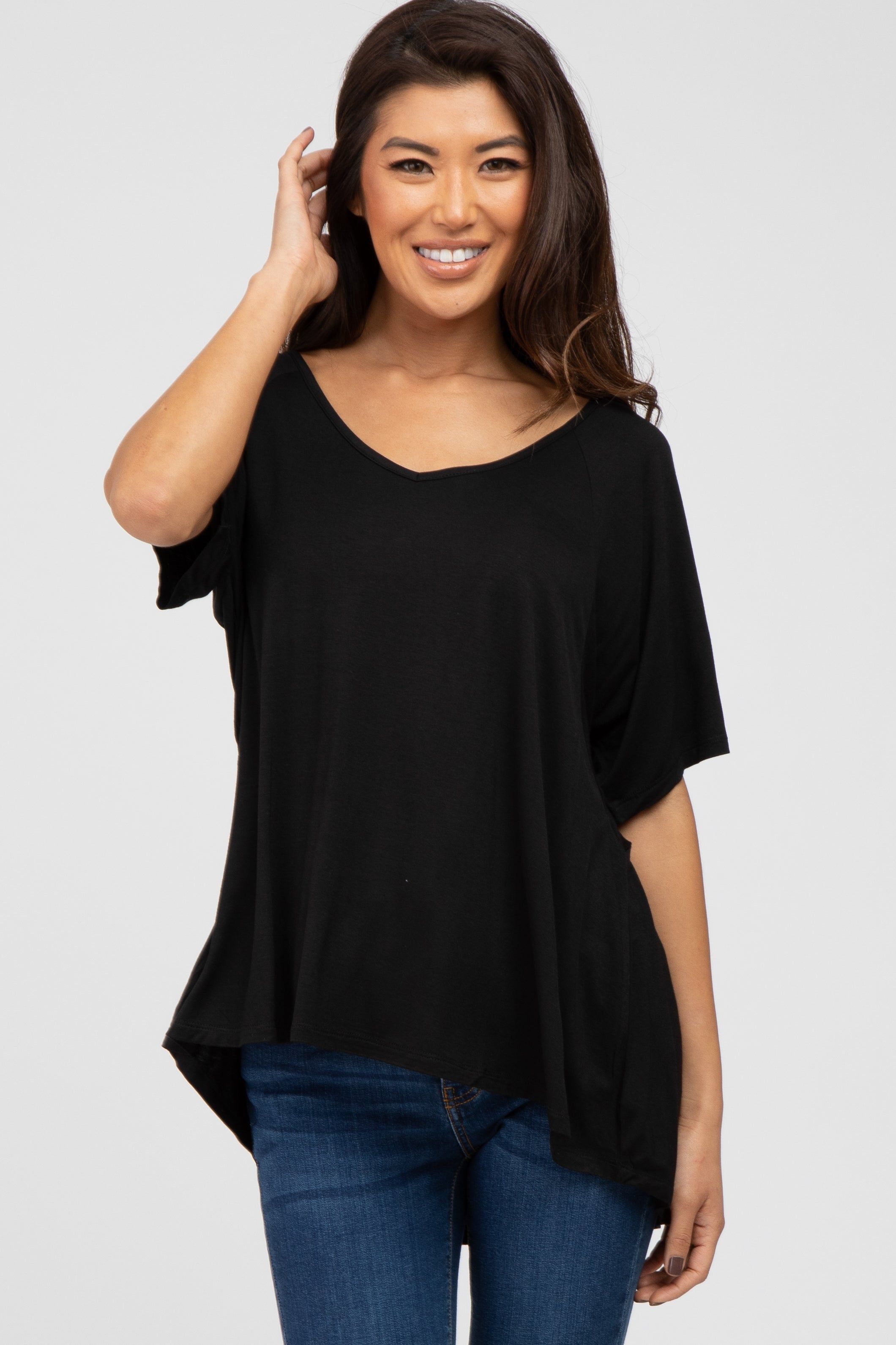 Black Basic Raglan Short Sleeve Maternity Top sold by Pinkblush product image thumbnail 5