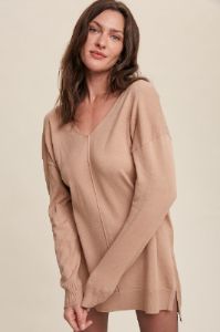 Taupe Oversized Knit Side Slit Top sold by Pinkblush