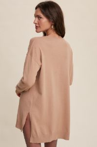 Taupe Oversized Knit Side Slit Top sold by Pinkblush