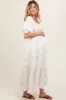 Ivory Gauze Smocked Embroidered Square Neck Maternity Midi Dress sold by Pinkblush