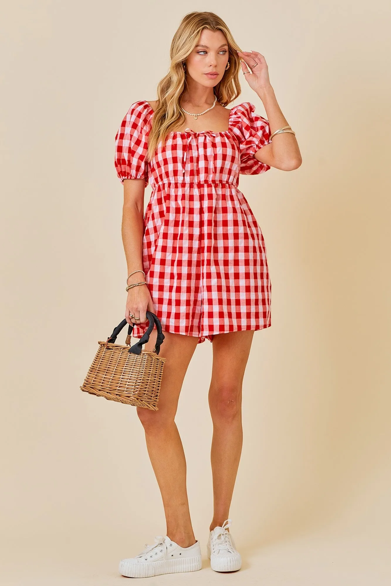 Red Gingham Cutout Romper sold by Pinkblush product image thumbnail 5