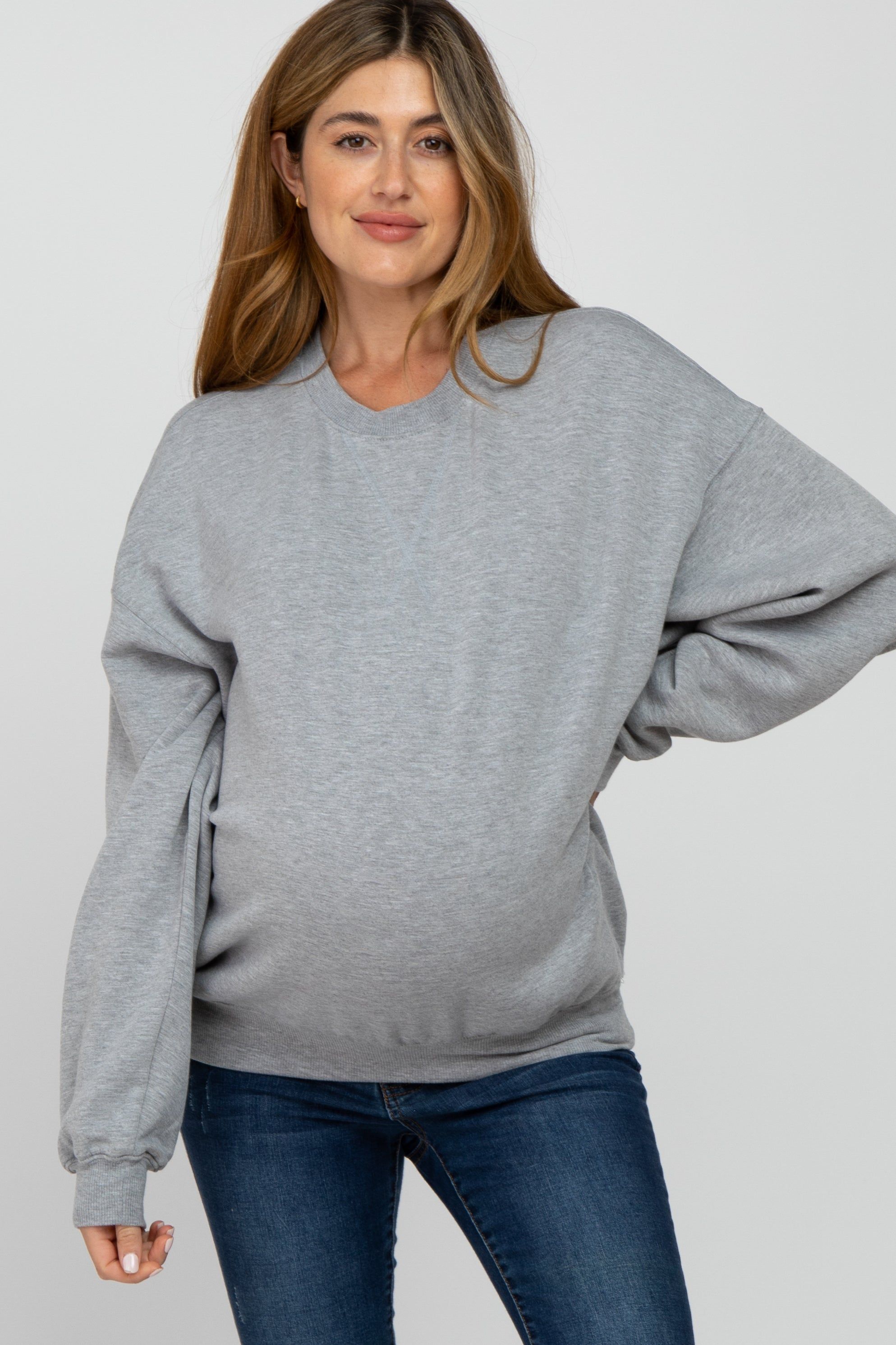 Heather Grey Soft Pullover Maternity Sweatshirt sold by Pinkblush
