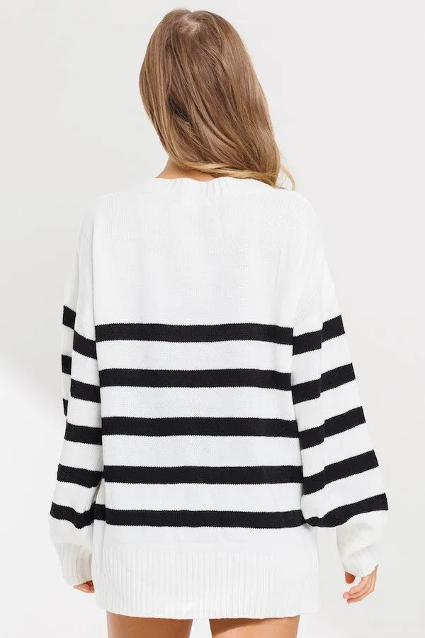 Ivory Striped Oversized Side Slit Sweater sold by Pinkblush product image thumbnail 3