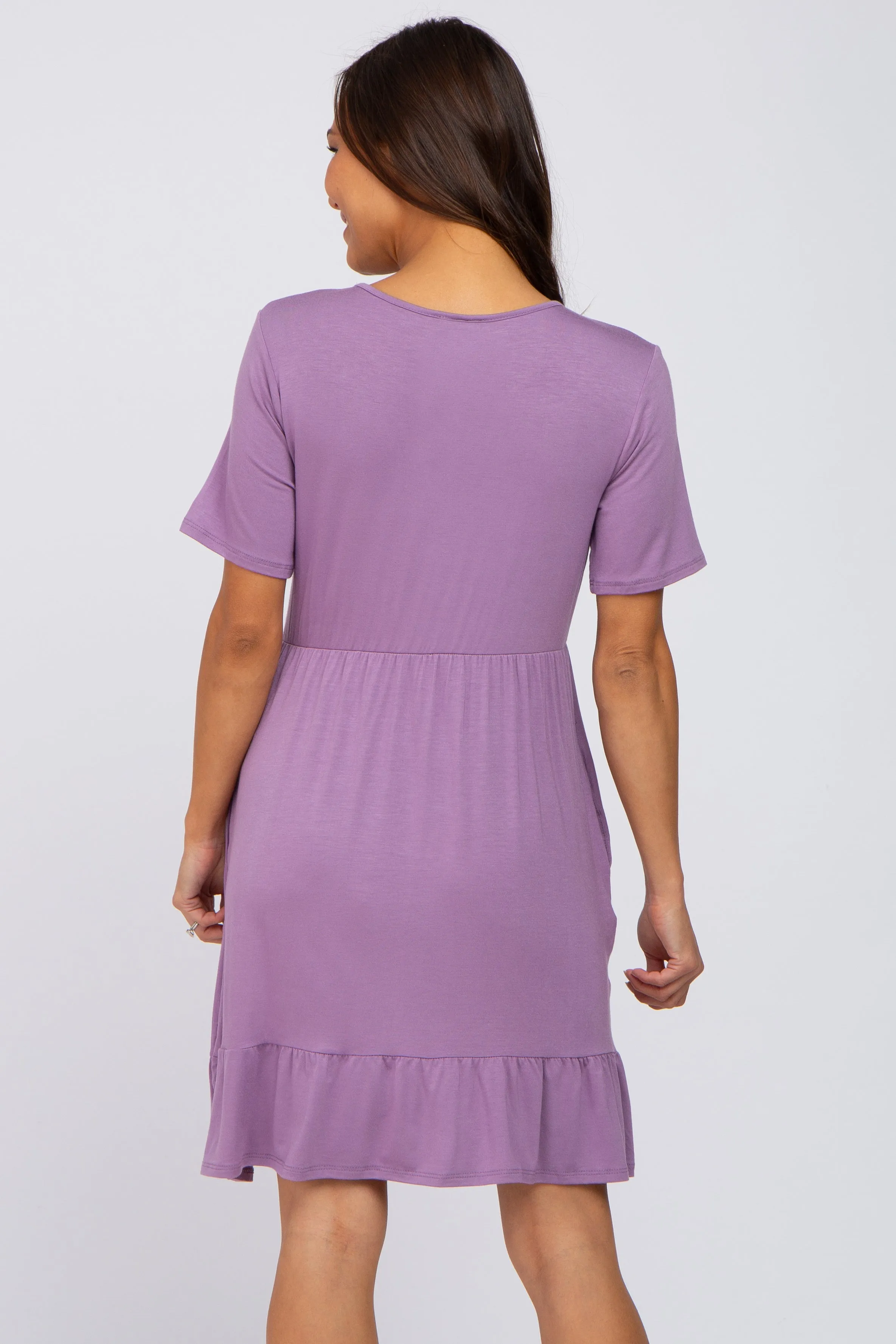 Lavender V-Neck Ruffle Hem Maternity Dress sold by Pinkblush product image thumbnail 3