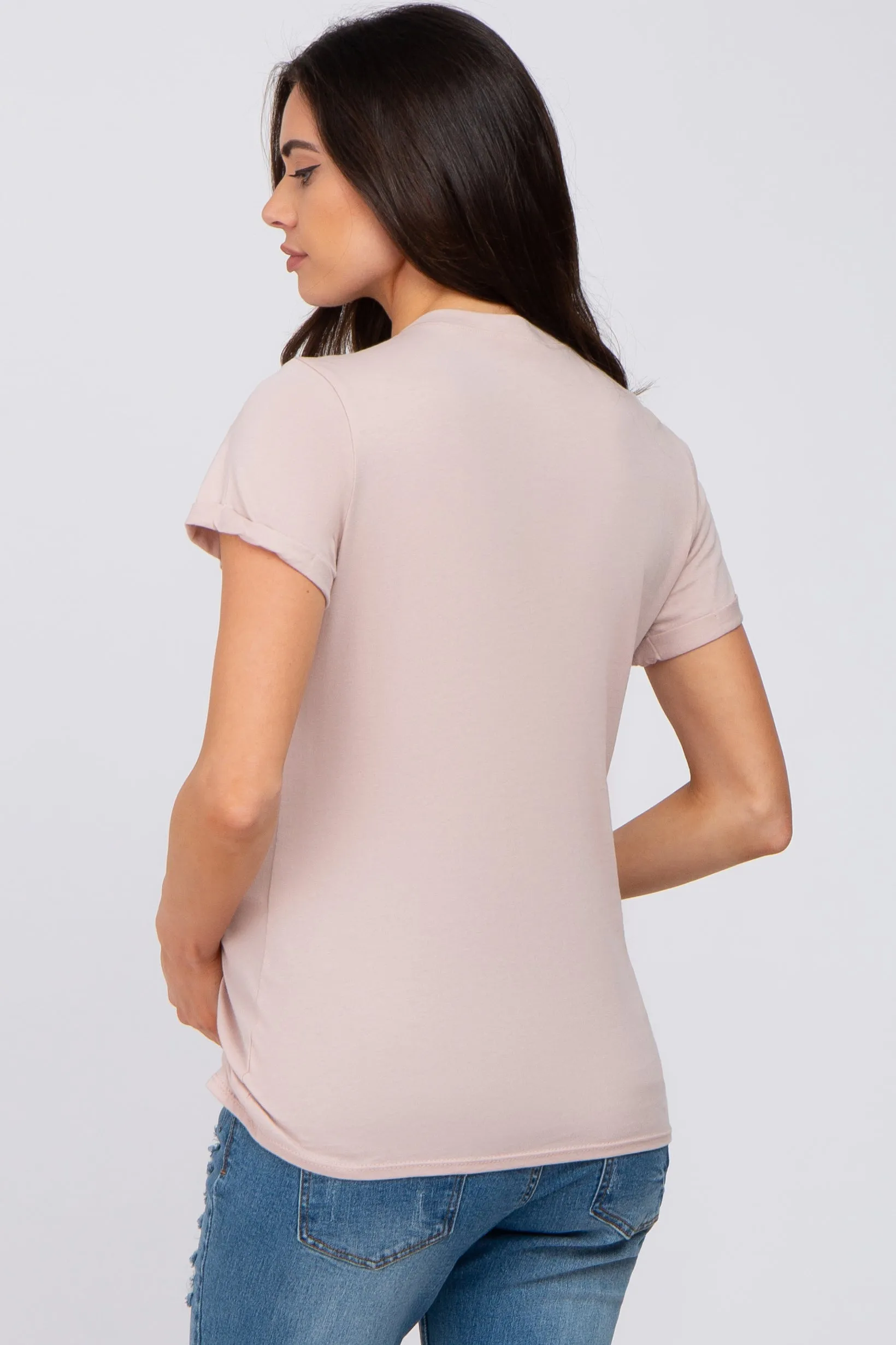 Taupe Basic Short Sleeve Maternity Top sold by Pinkblush product image thumbnail 3