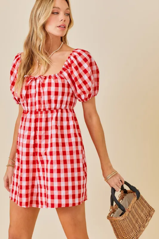 Red Gingham Cutout Romper sold by Pinkblush
