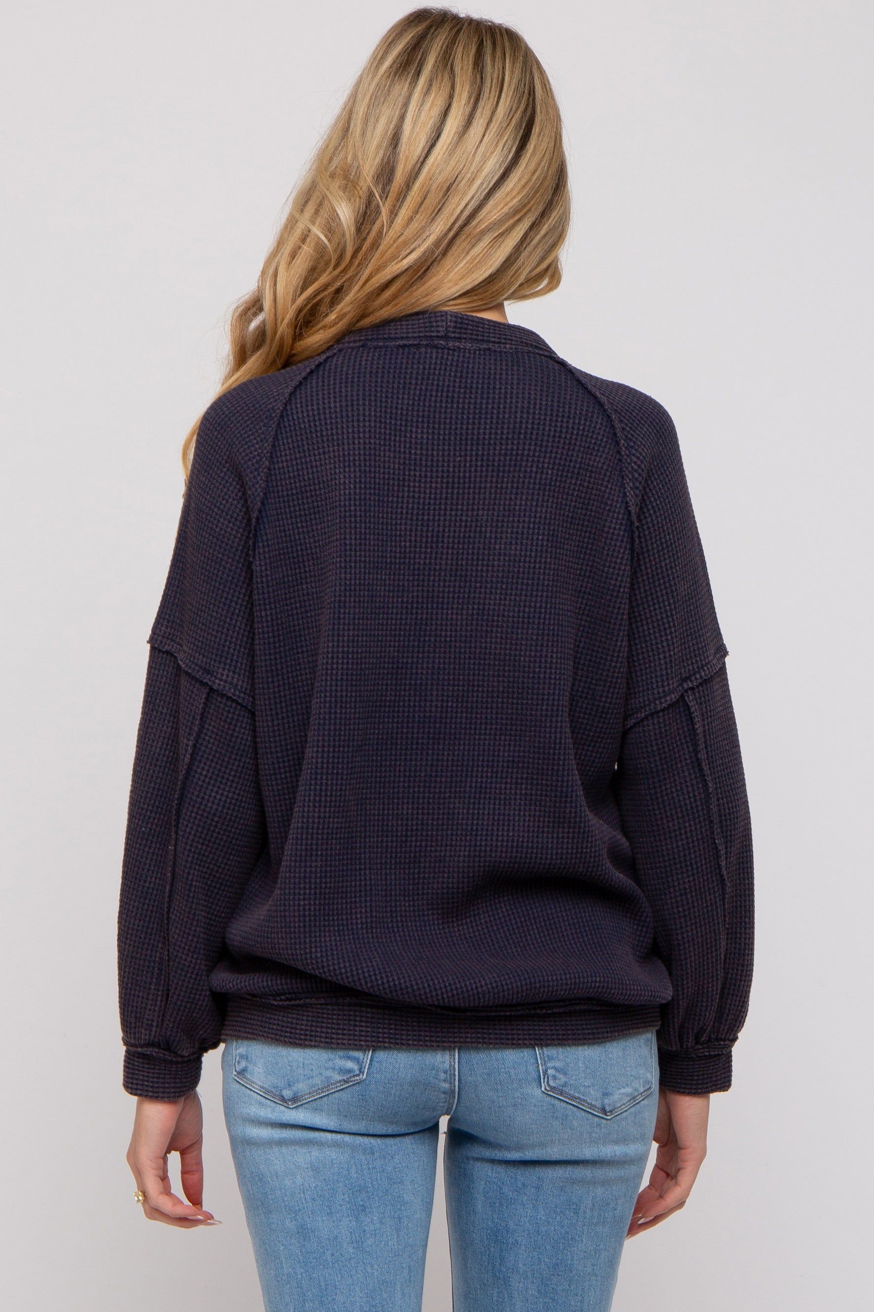Navy Waffle Knit Button Long Sleeve Maternity Top sold by Pinkblush product image thumbnail 3