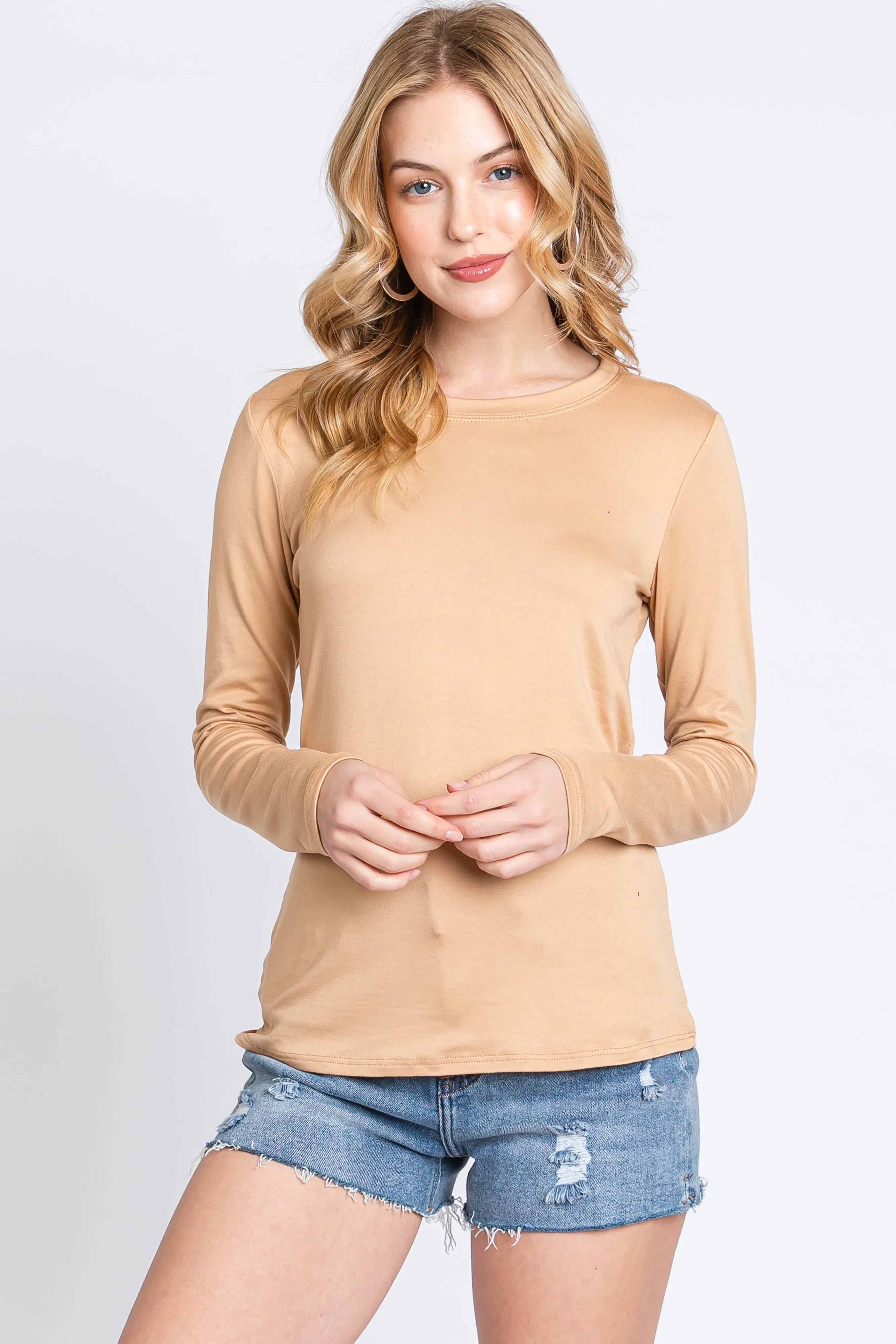 Camel Knit Long Sleeve Round Hem Maternity Top sold by Pinkblush product image thumbnail 5