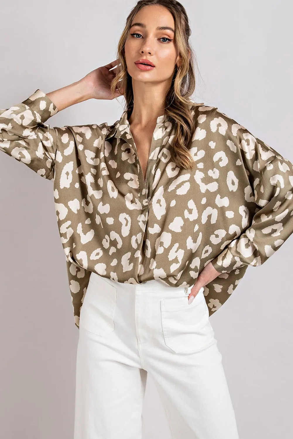 Light Olive Animal Print Long Sleeve Blouse sold by Pinkblush product image thumbnail 2
