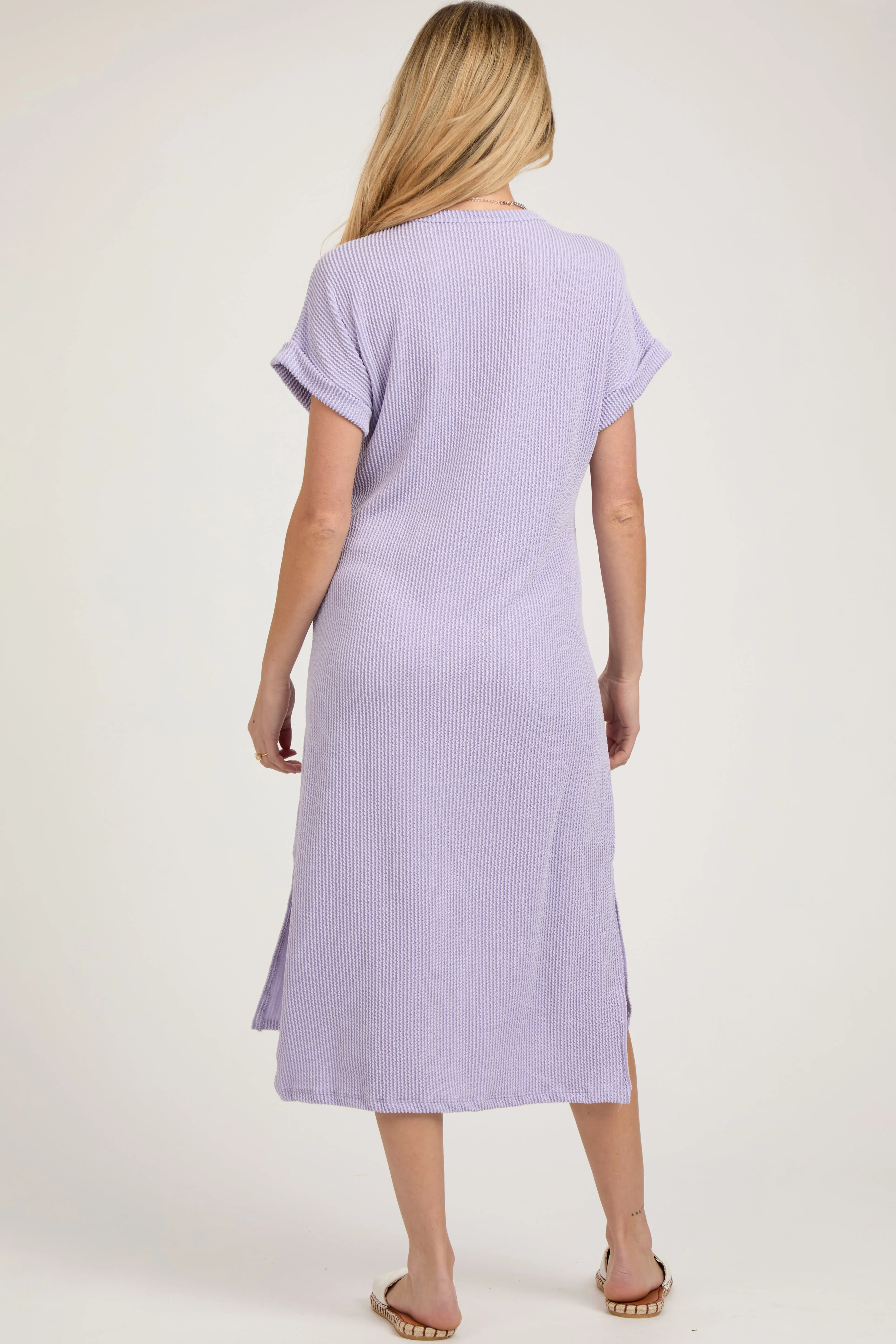 Lavender Ribbed Short Sleeve Maternity Midi Dress sold by Pinkblush product image thumbnail 4