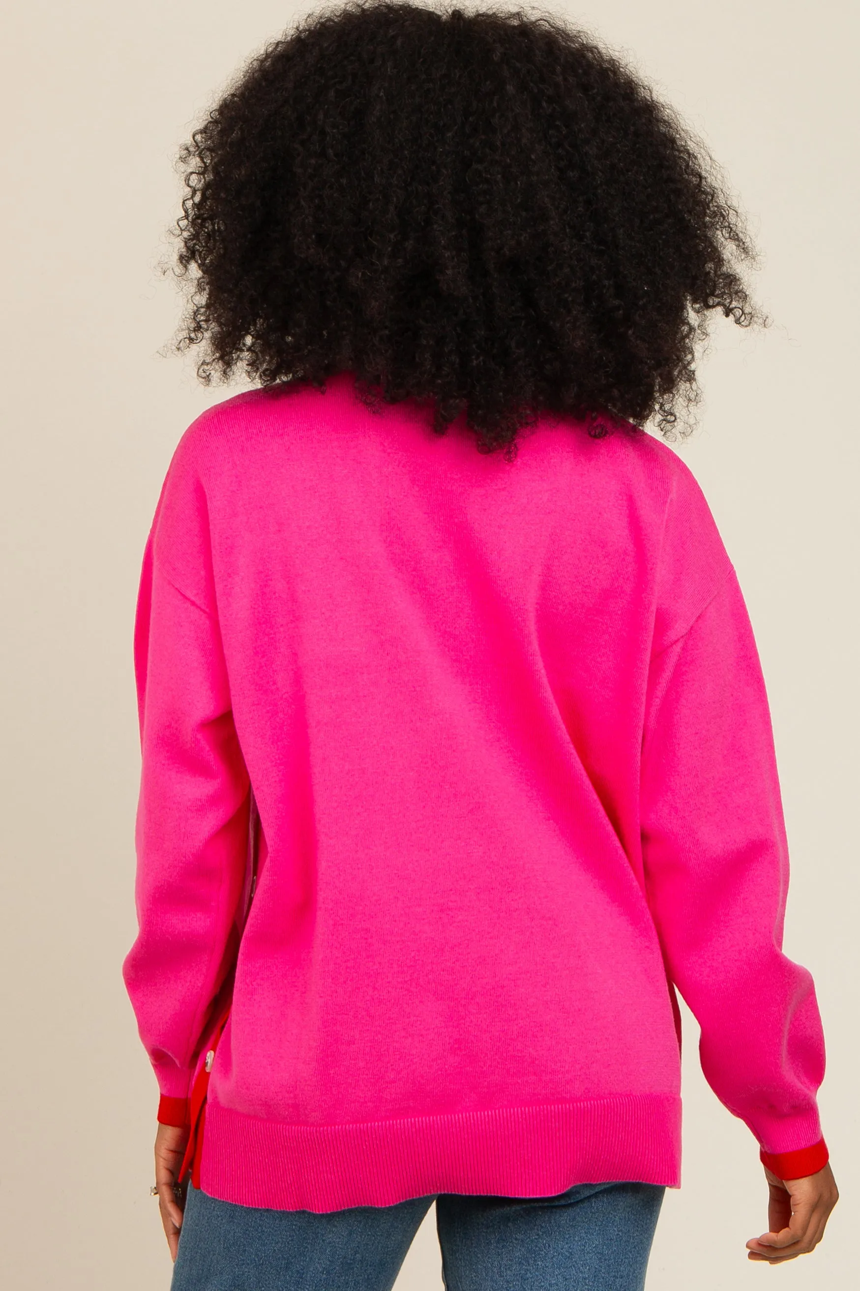 Fuchsia Button Up Side Detail Sweater sold by Pinkblush product image thumbnail 4