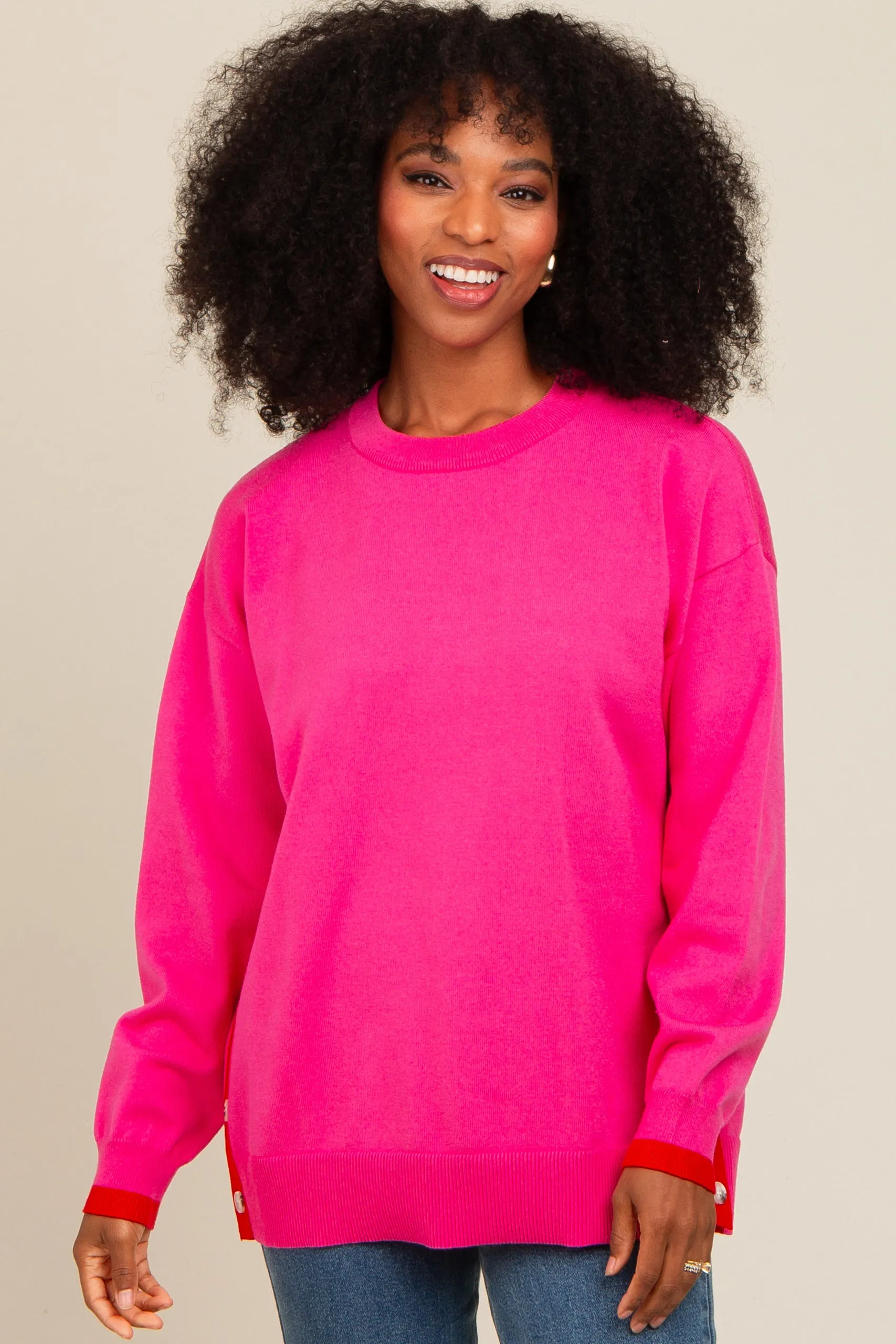 Fuchsia Button Up Side Detail Sweater sold by Pinkblush