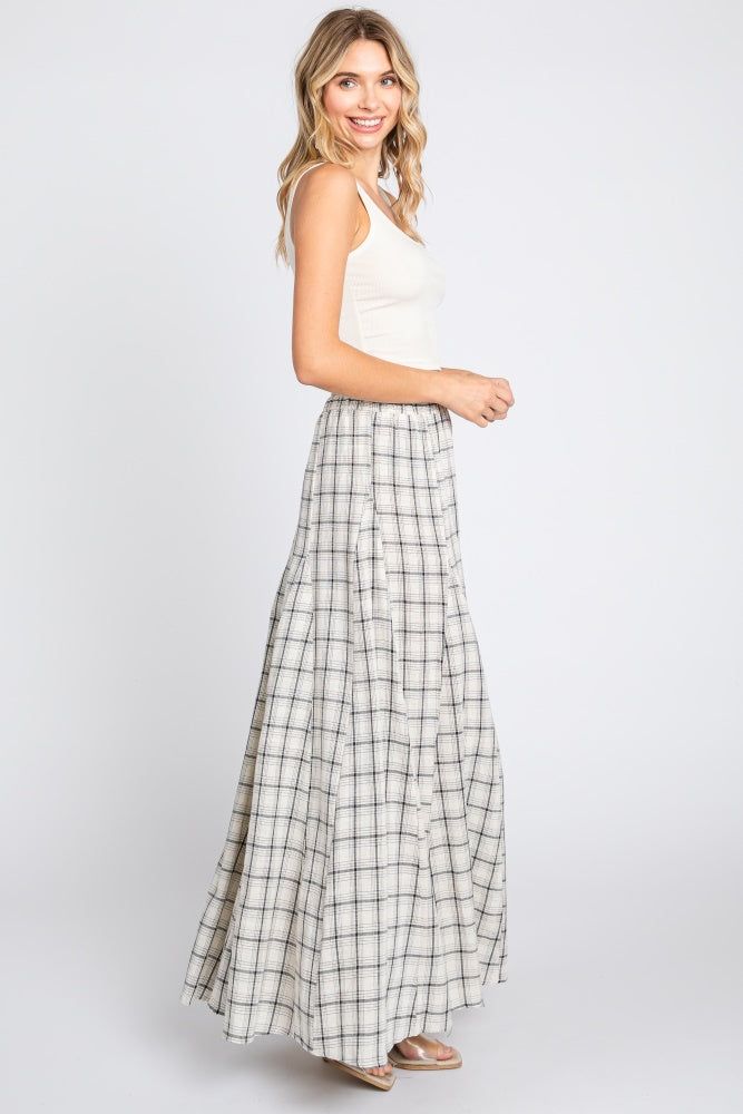 Beige Plaid Linen Maxi Skirt sold by Pinkblush product image thumbnail 2