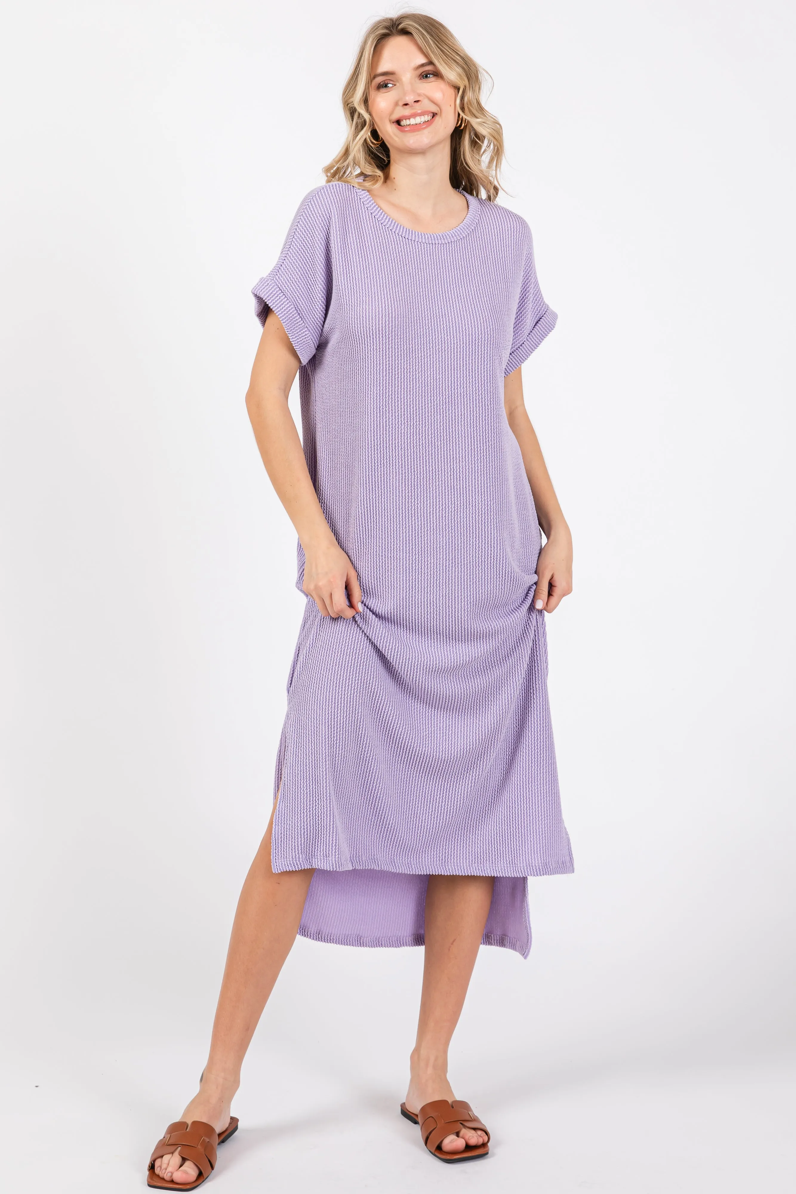 Lavender Ribbed Short Sleeve Maternity Midi Dress sold by Pinkblush product image thumbnail 5