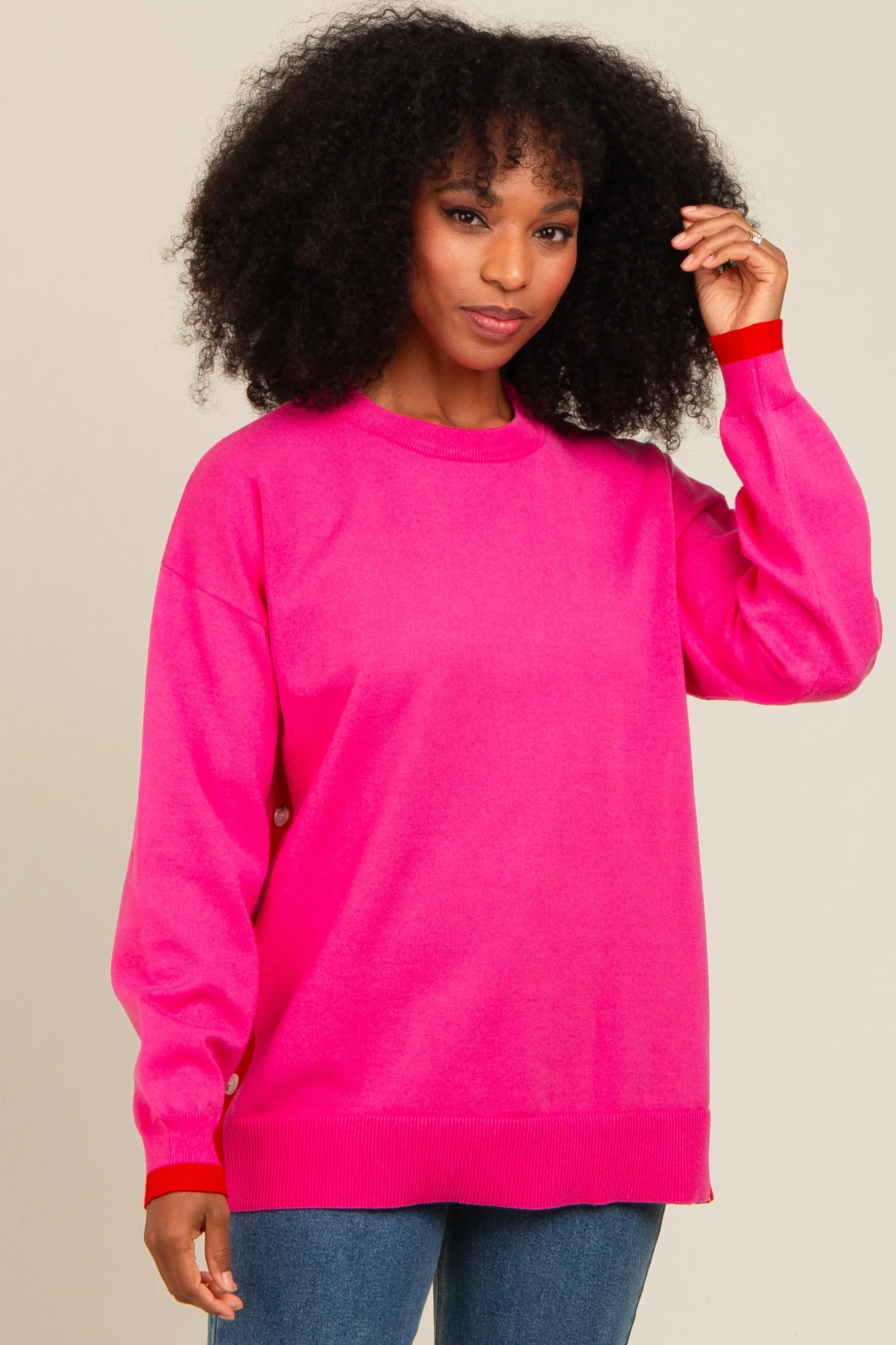 Fuchsia Button Up Side Detail Sweater sold by Pinkblush product image thumbnail 2
