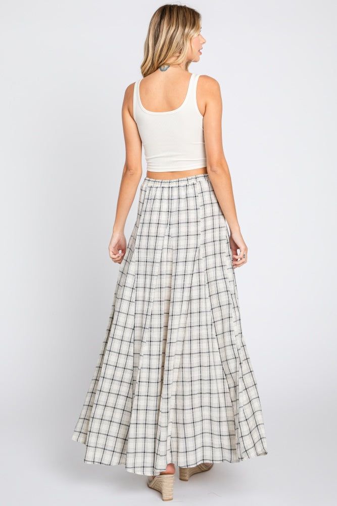 Beige Plaid Linen Maxi Skirt sold by Pinkblush product image thumbnail 3