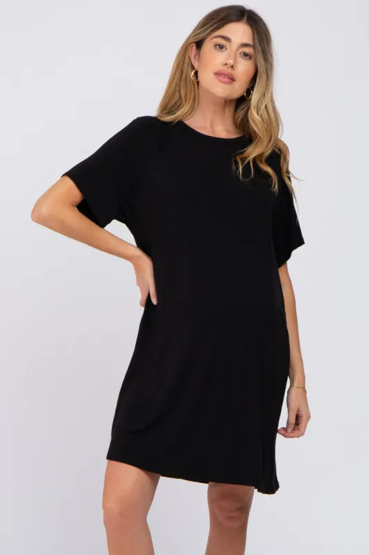 Black Front Pocket Raglan Maternity Dress sold by Pinkblush
