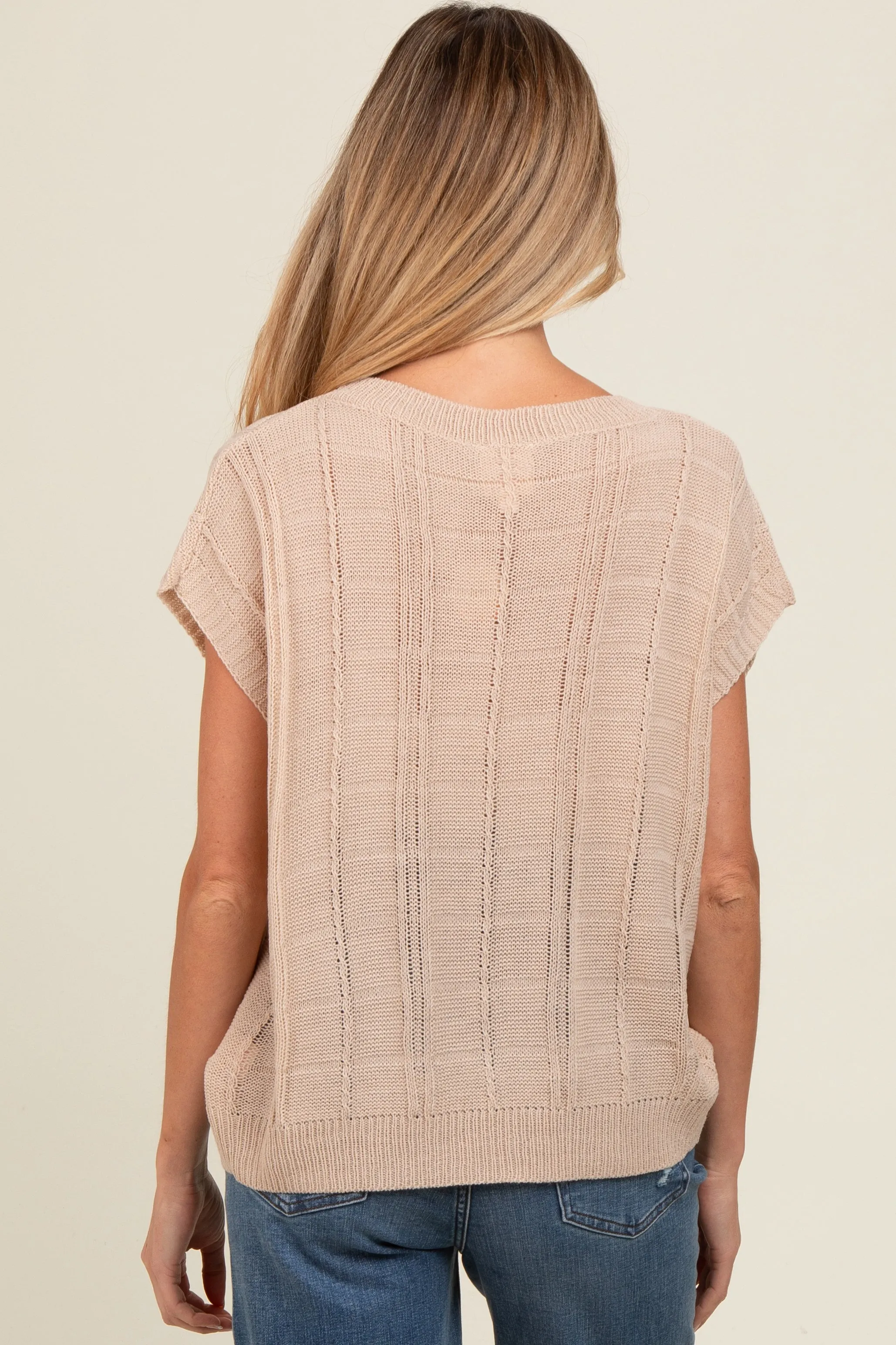 Beige Knit Short Sleeve Sweater Maternity Top sold by Pinkblush product image thumbnail 3