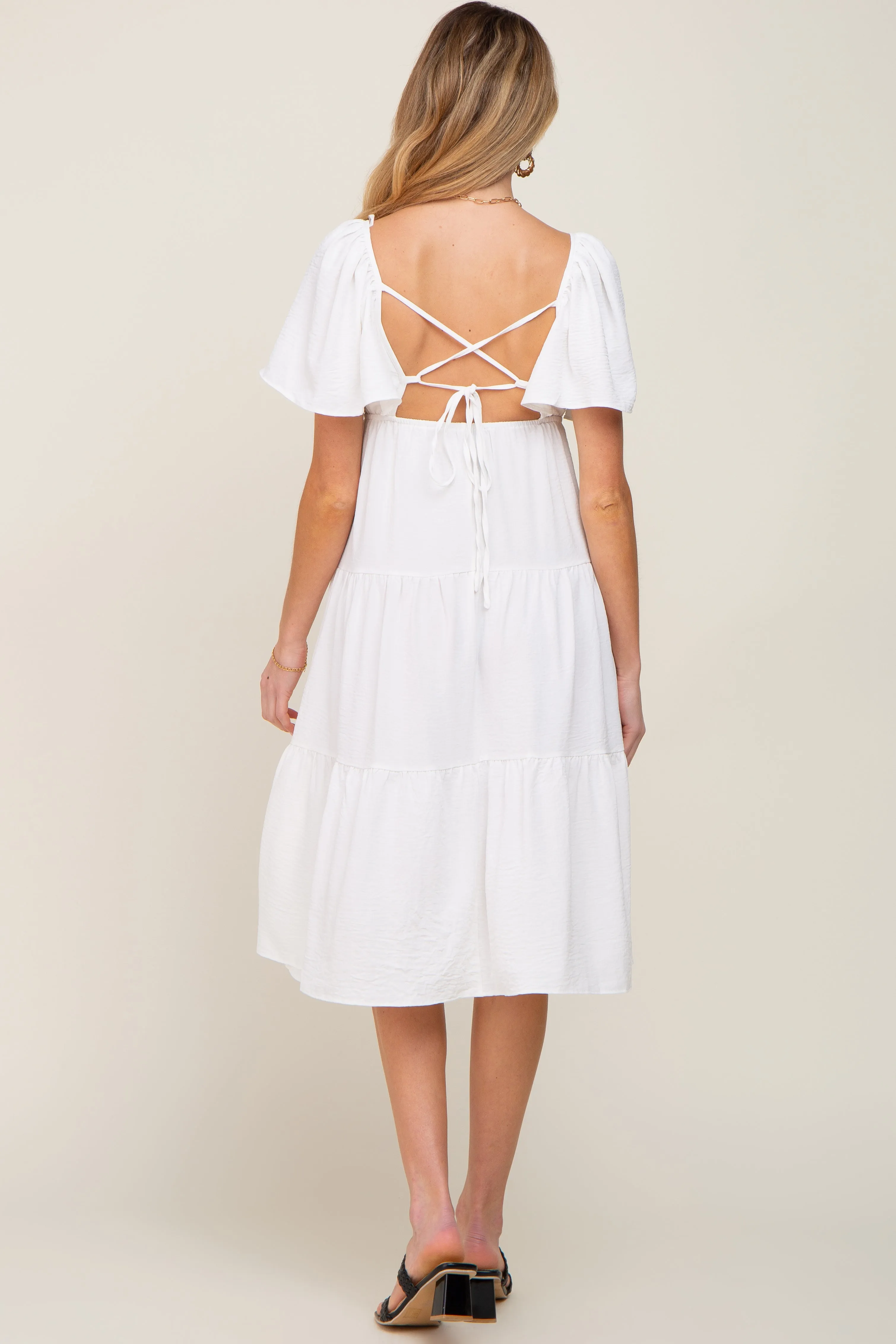 White Tiered Criss Cross Back Maternity Midi Dress sold by Pinkblush product image thumbnail 4
