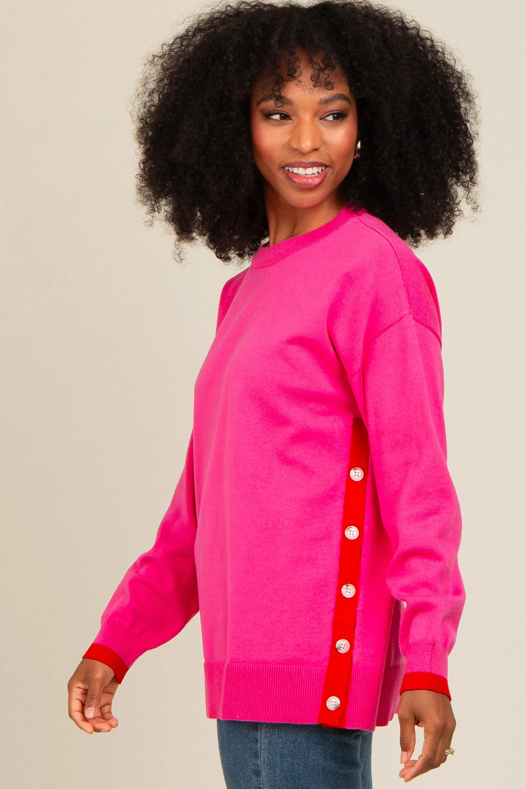 Fuchsia Button Up Side Detail Sweater sold by Pinkblush product image thumbnail 3