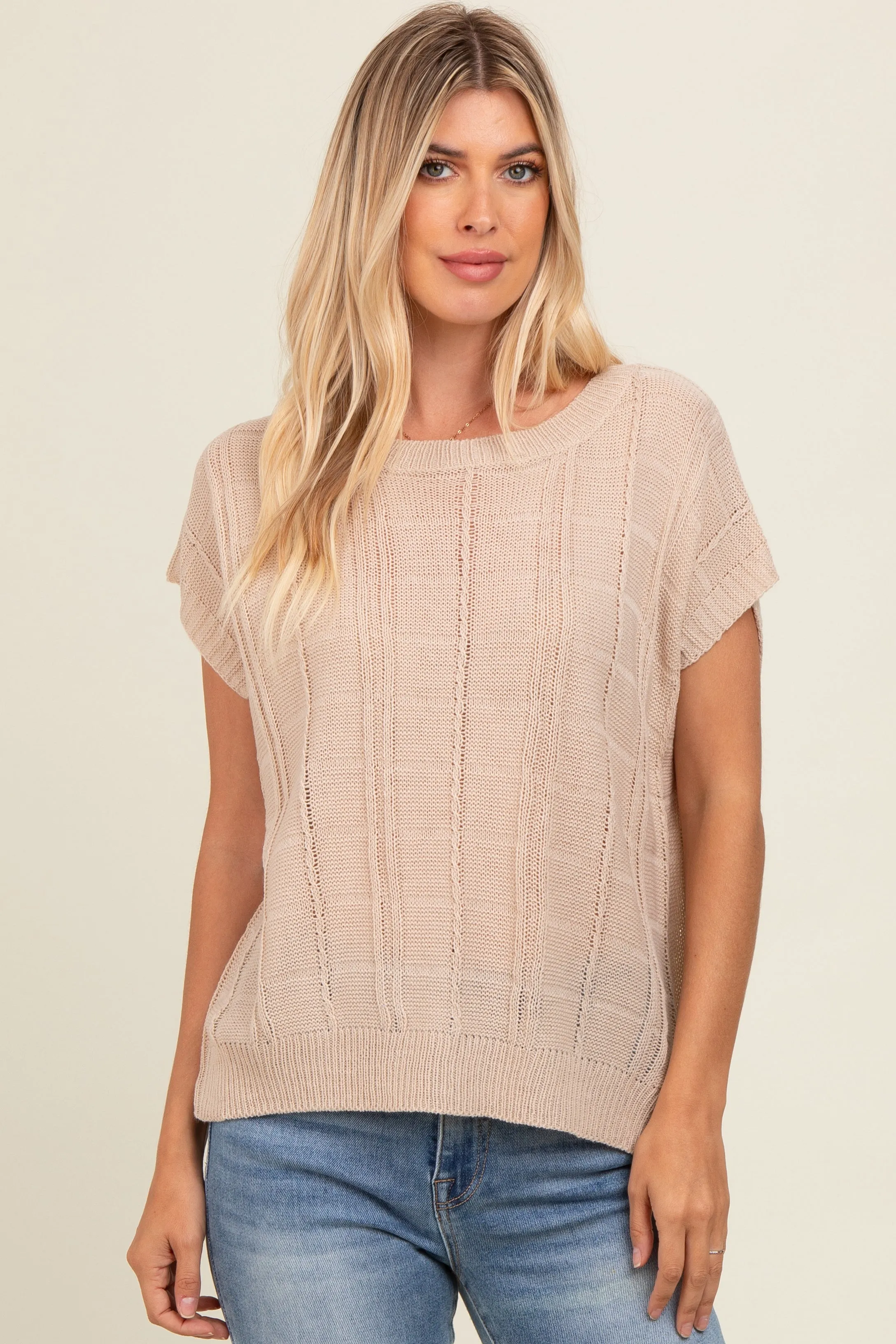 Beige Knit Short Sleeve Sweater Maternity Top sold by Pinkblush product image thumbnail 4
