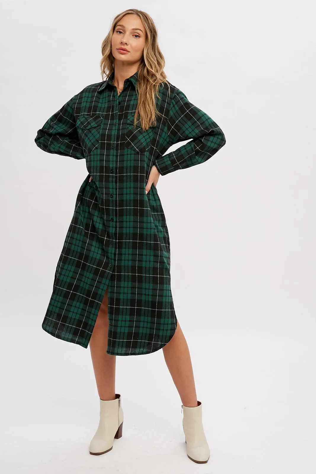 Forest Green Plaid Oversized Shirt sold by Pinkblush product image thumbnail 4