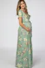 Light Olive Floral Maternity Wrap Dress sold by Pinkblush