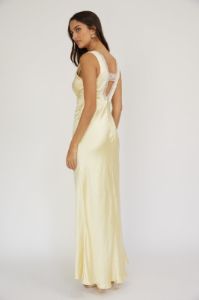 Butter Lace Trim Satin V Neckline Maxi Dress sold by Pinkblush