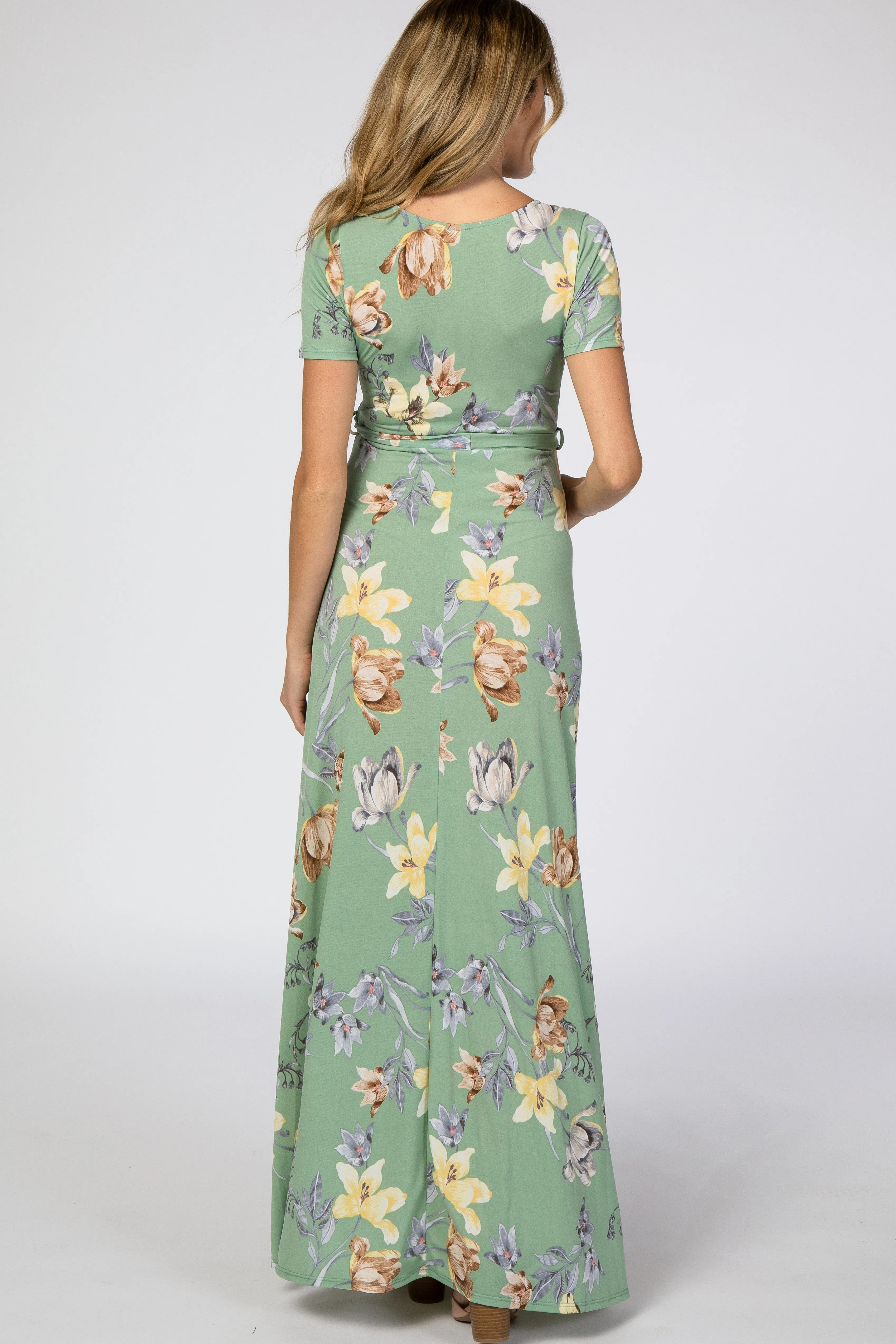Light Olive Floral Maternity Wrap Dress sold by Pinkblush product image thumbnail 3