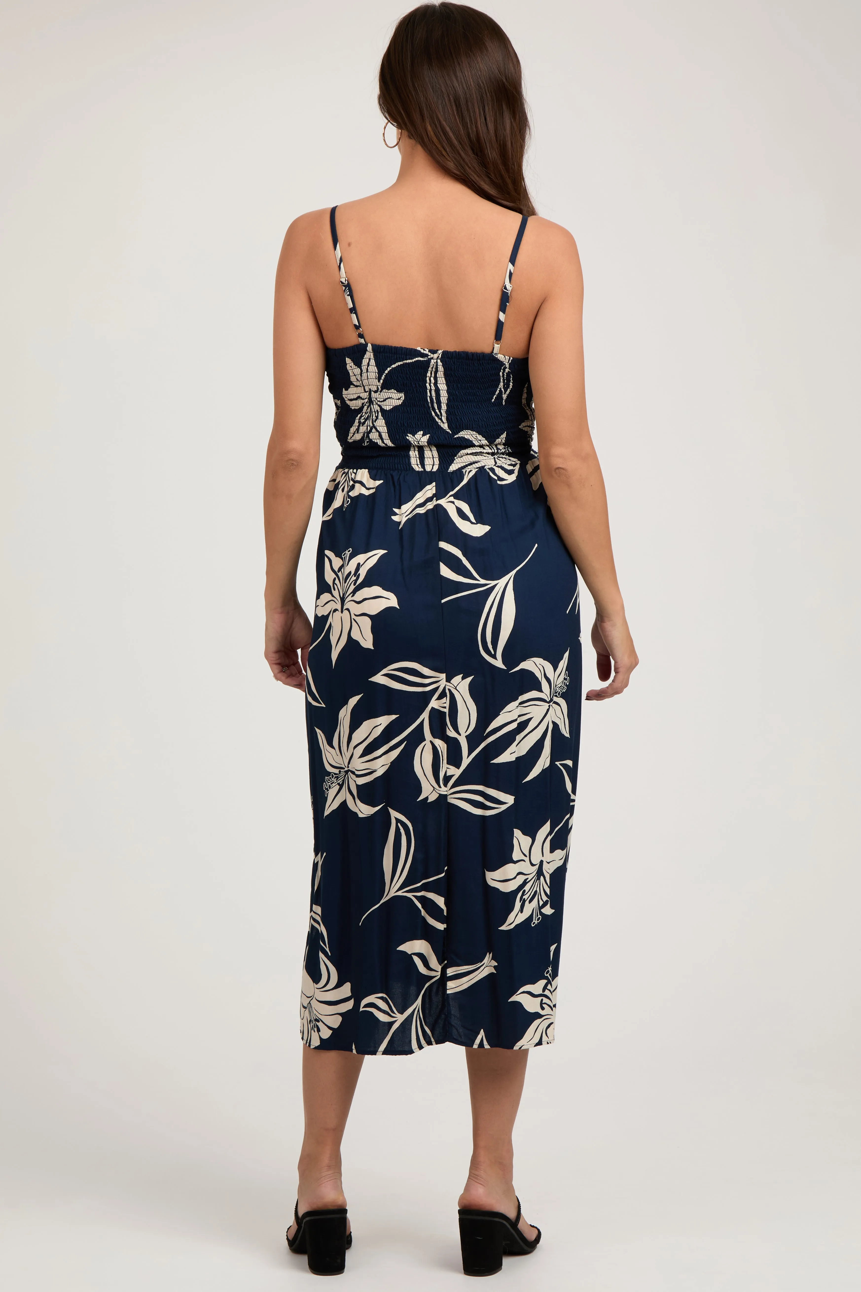 Navy Blue Floral Front Twist Maternity Midi Dress sold by Pinkblush product image thumbnail 4