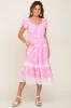 Pink Floral Pleated Eyelet Trim Maternity Midi Dress sold by Pinkblush