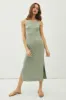 Light Olive Ribbed Knit Side Slit Sleeveless Maternity Dress sold by Pinkblush