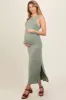 Light Olive Ribbed Knit Side Slit Sleeveless Maternity Dress sold by Pinkblush