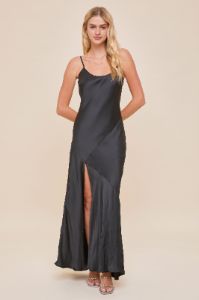 Black V-Neck Slit Maxi Dress sold by Pinkblush