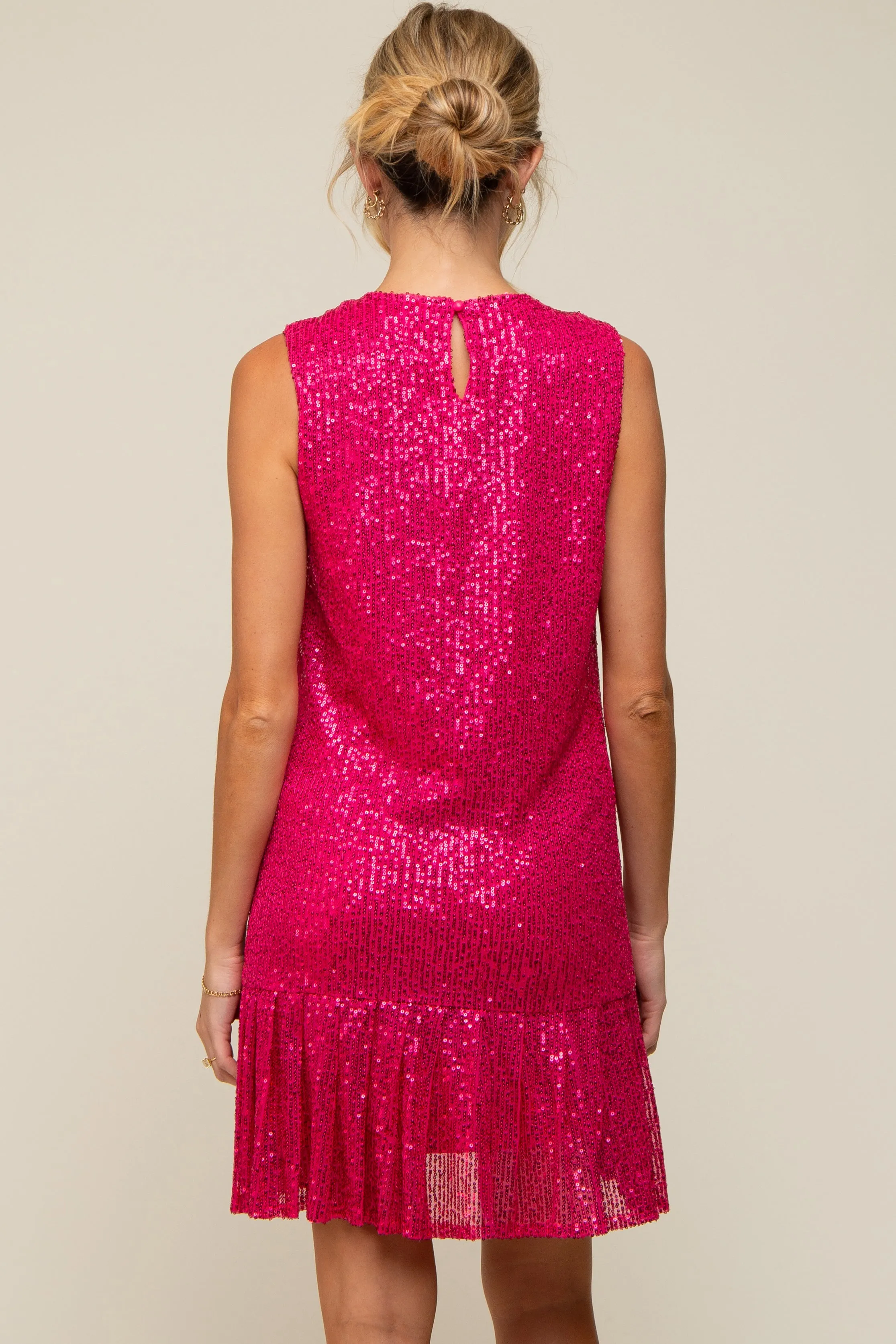 Fuchsia Sequin Sleeveless Ruffle Hem Maternity Dress sold by Pinkblush product image thumbnail 4
