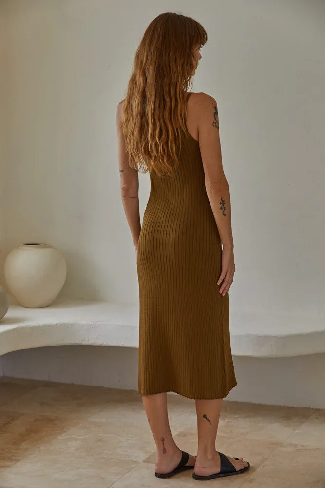 Olive Square Neck Ribbed Sleeveless Midi Dress sold by Pinkblush product image thumbnail 2