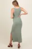 Light Olive Ribbed Knit Side Slit Sleeveless Maternity Dress sold by Pinkblush