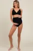 Black Scalloped V-Neck High Waist Two-Piece Maternity Swimsuit sold by Pinkblush