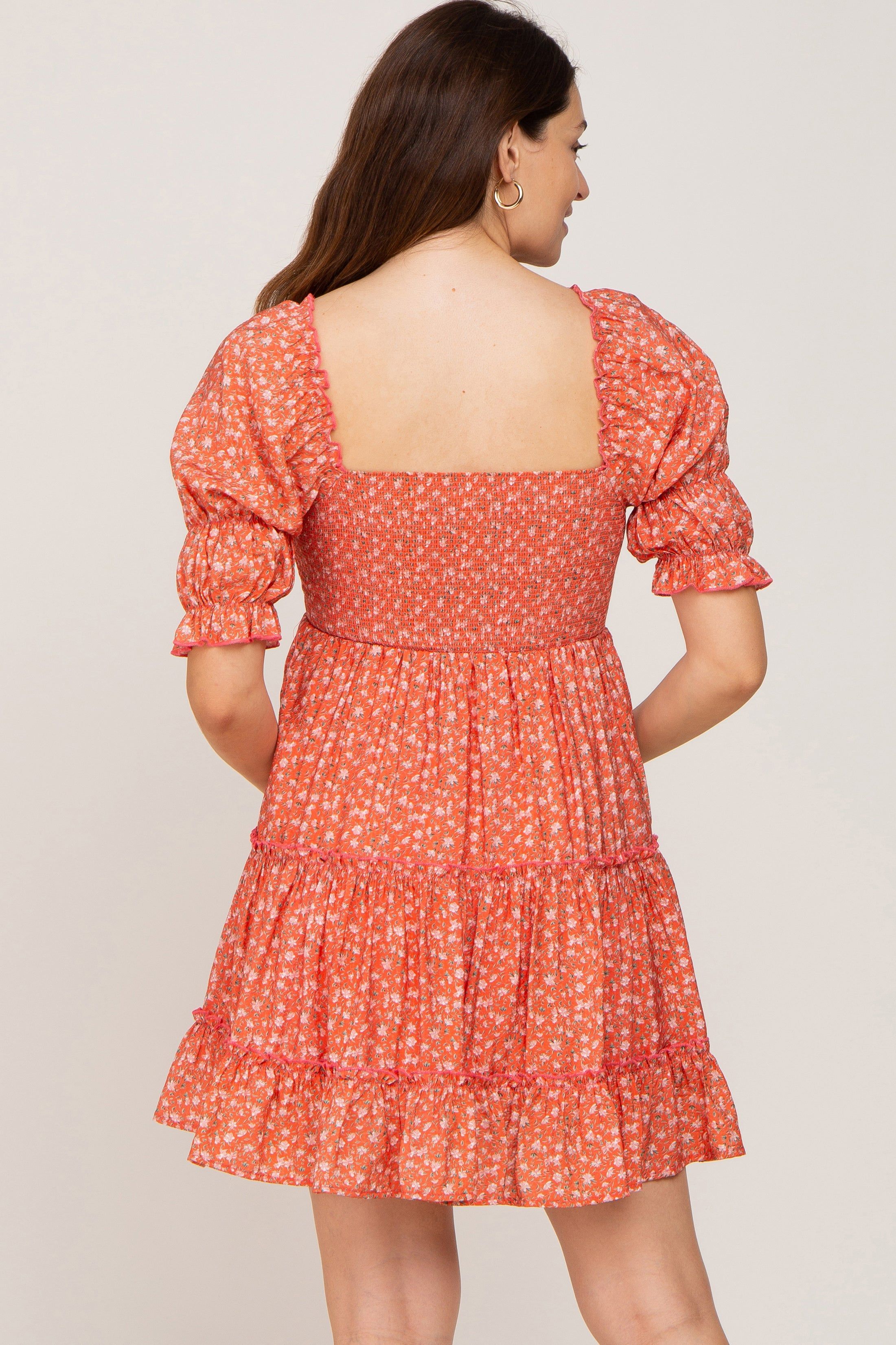 Orange Floral Square Neck Ruffle Tiered Maternity Dress sold by Pinkblush product image thumbnail 3