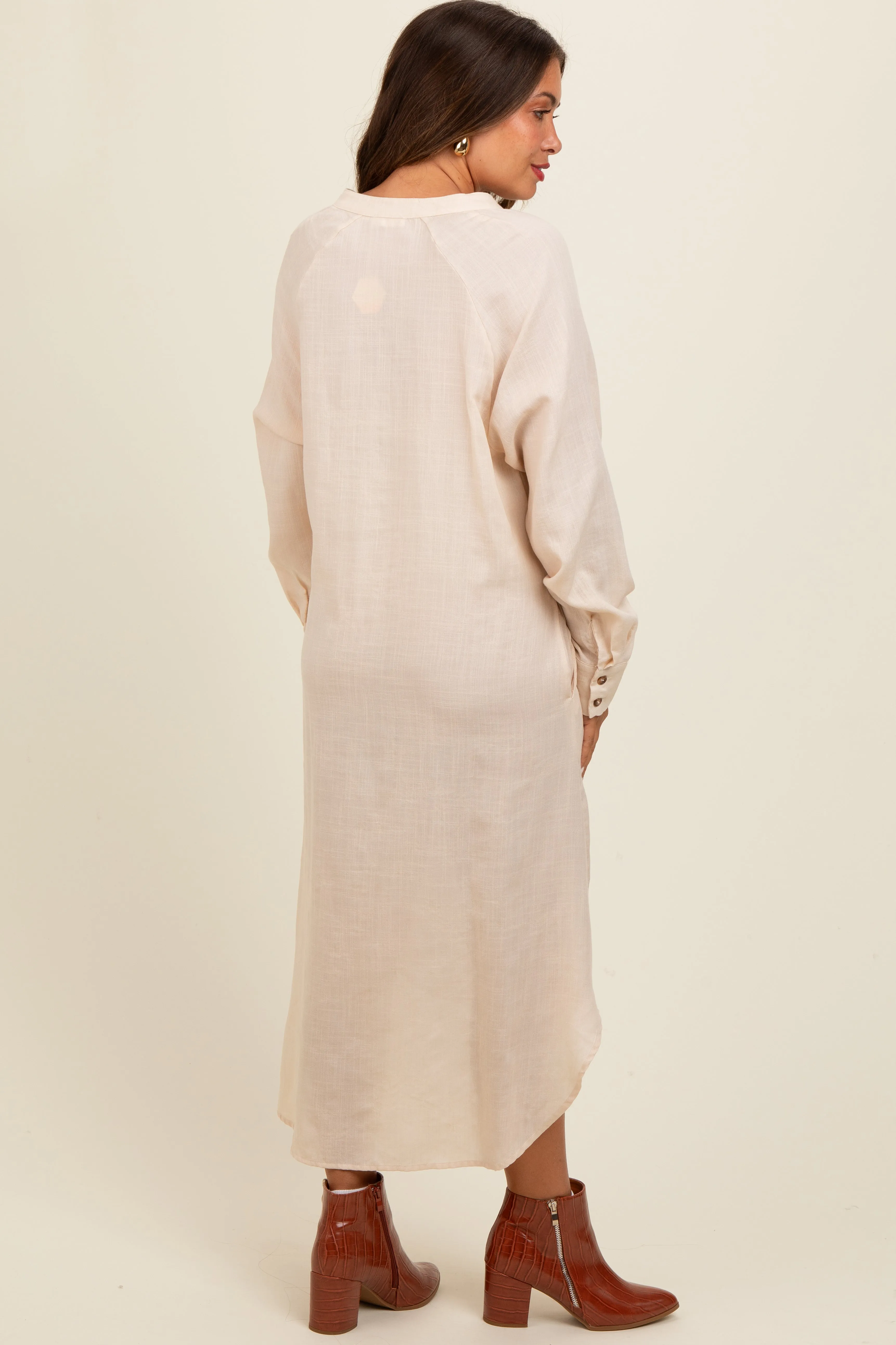 Beige Button Down Maternity Midi Dress sold by Pinkblush product image thumbnail 4