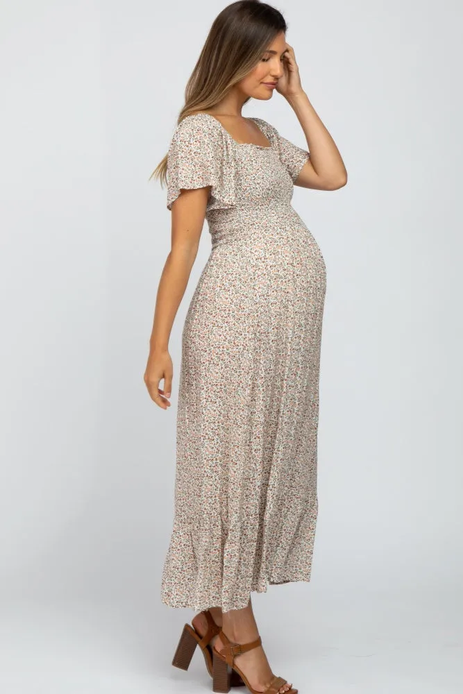 Ivory Floral Smocked Maternity Maxi Dress sold by Pinkblush product image thumbnail 3