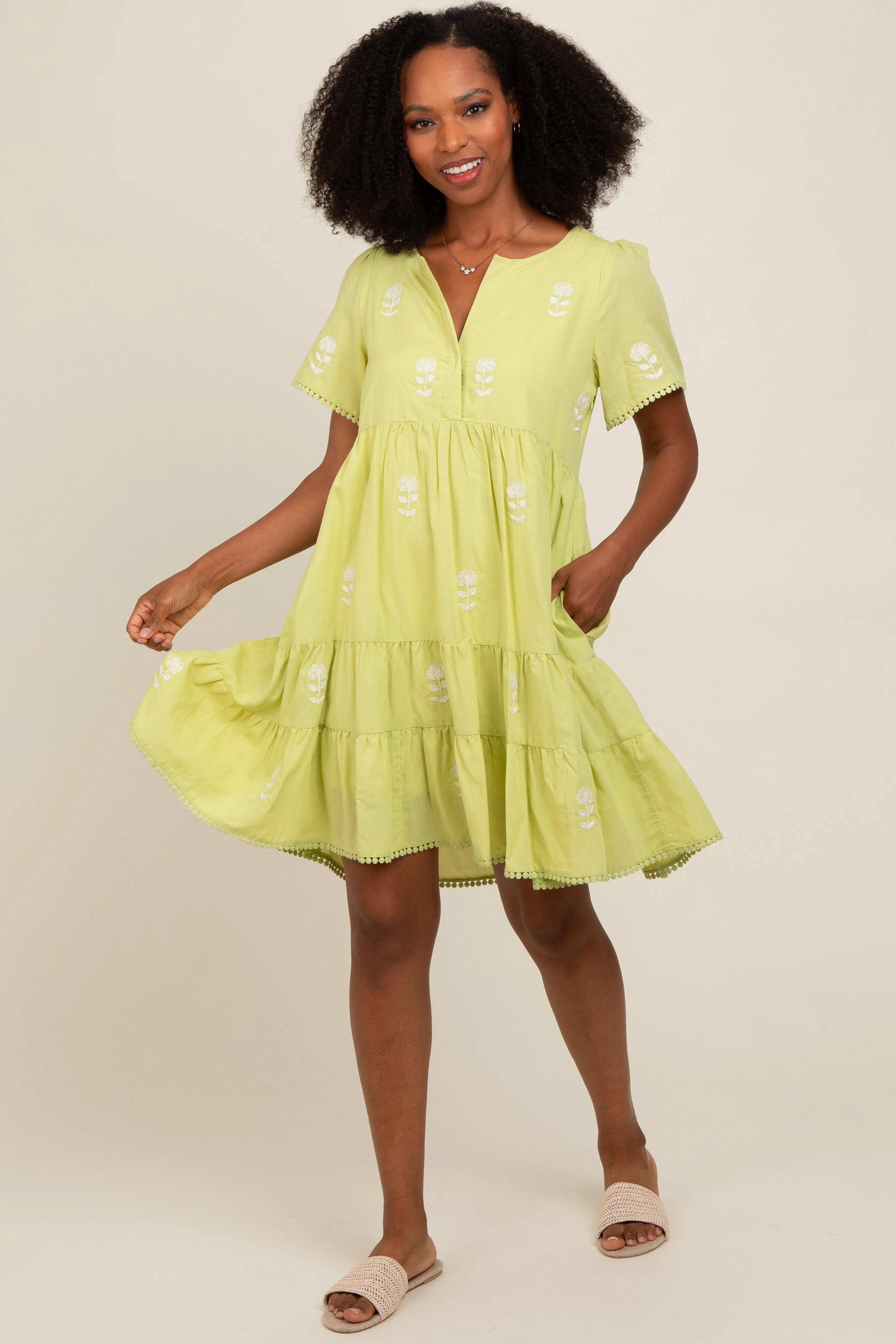 Lime Embroidered Split Neck Maternity Dress sold by Pinkblush product image thumbnail 4