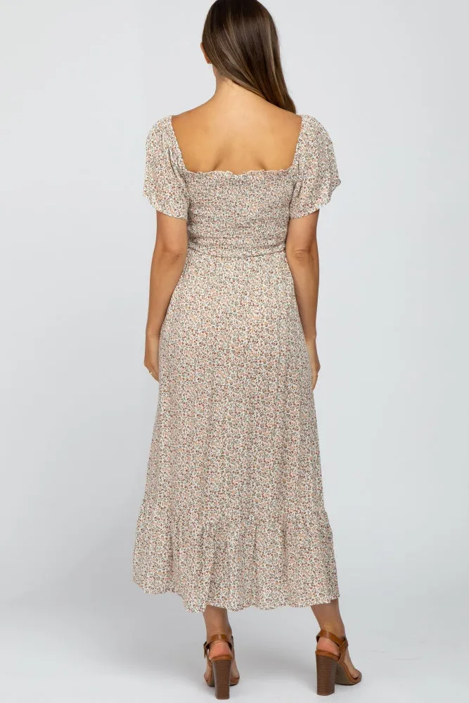 Ivory Floral Smocked Maternity Maxi Dress sold by Pinkblush product image thumbnail 4