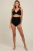 Black Scalloped V-Neck High Waist Two-Piece Maternity Swimsuit sold by Pinkblush